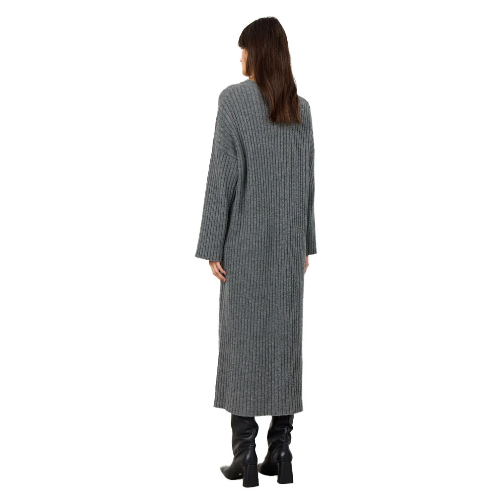 Levete Room Grijze Geribbelde Midi Jurk met Lange Mouwen Gray Dames