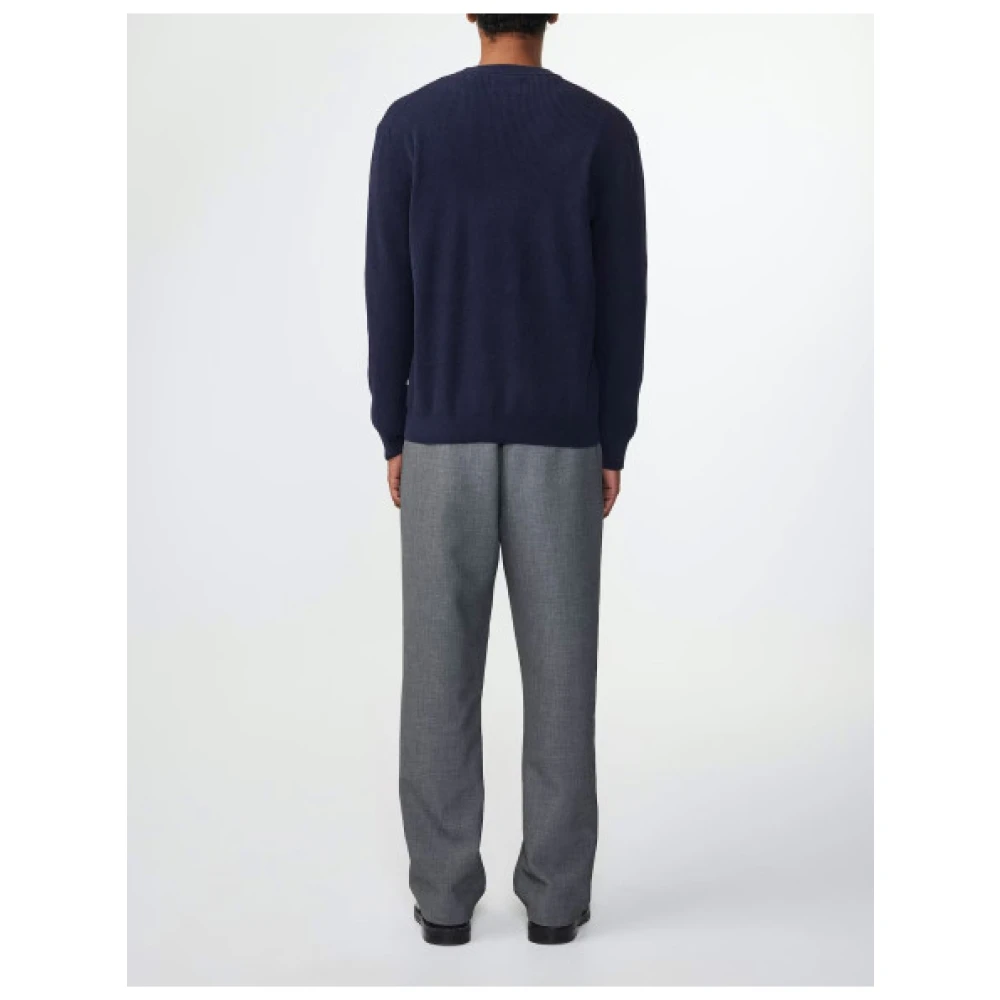 Nn07 Ribgebreide Pullover met Ronde Hals Blue Heren