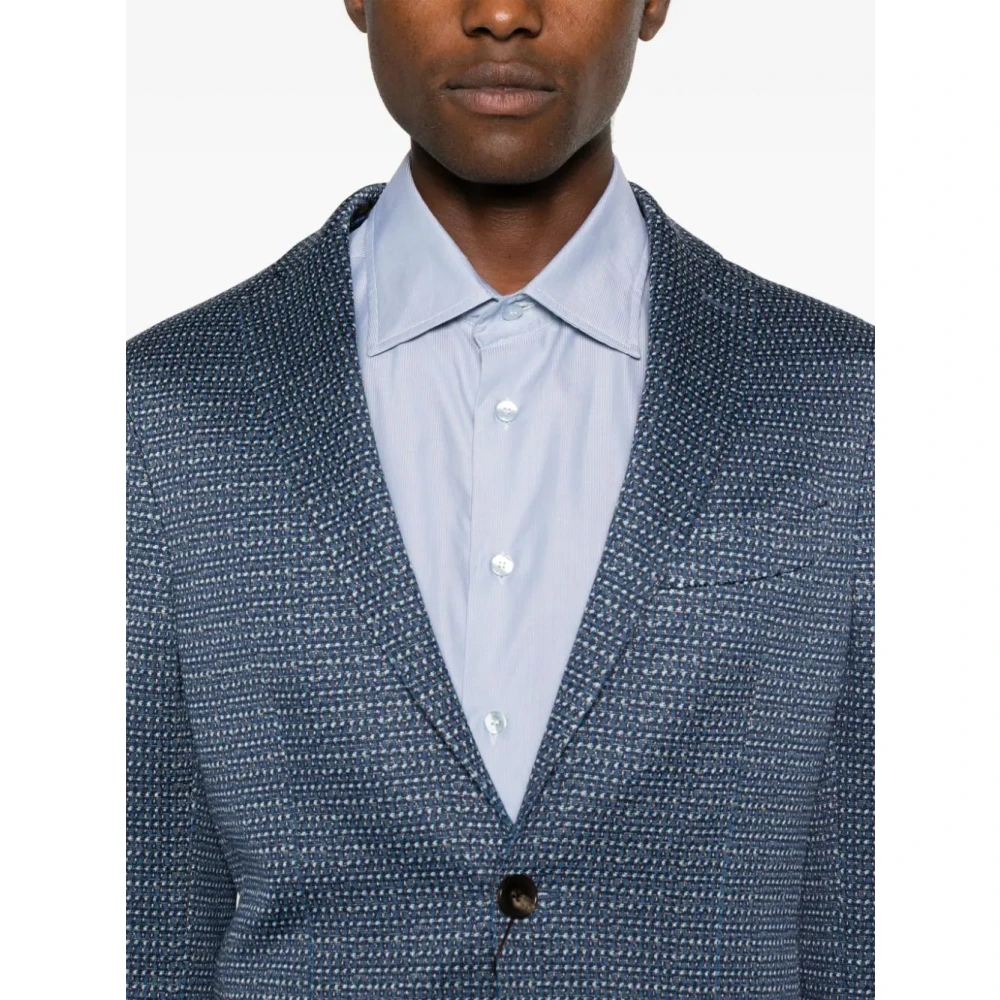 ETRO Panel Design Jacquard Blazer Met Capuchon Blue Heren