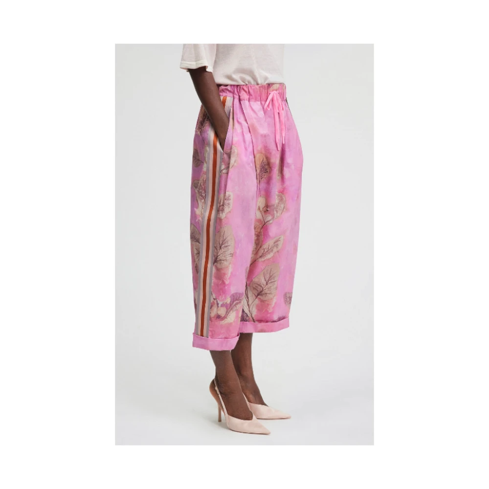 Mes Demoiselles Bloemenkatoenen wijde pijpen broek Pink Dames
