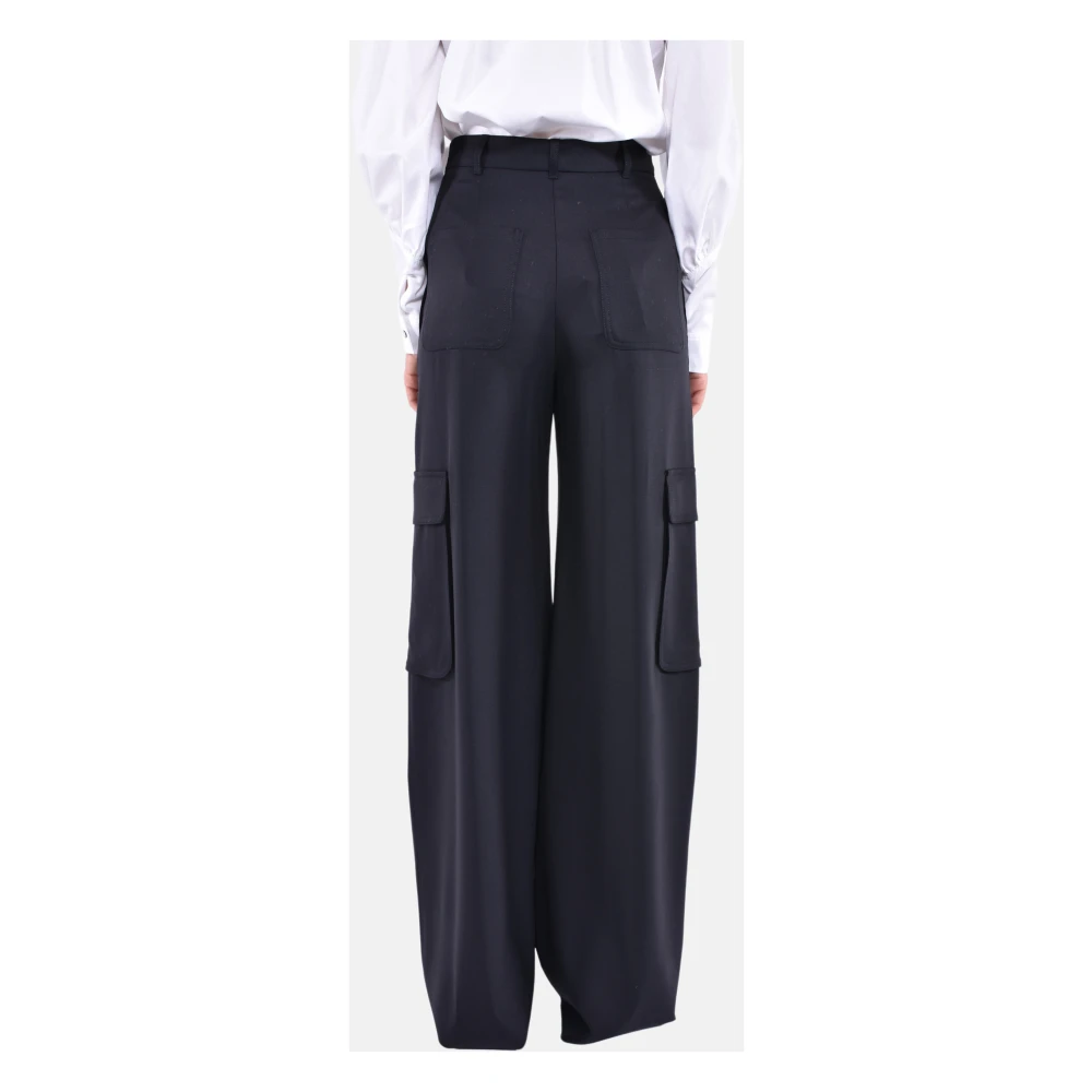 Max Mara Studio Cargo wollen broek met wijde pijpen Black Dames