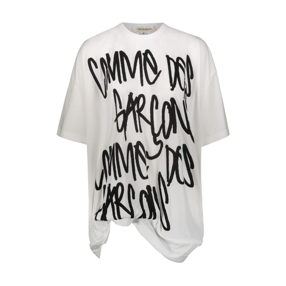 Comme des Garçons Logo Print T-shirt met vervormde zoom White Dames