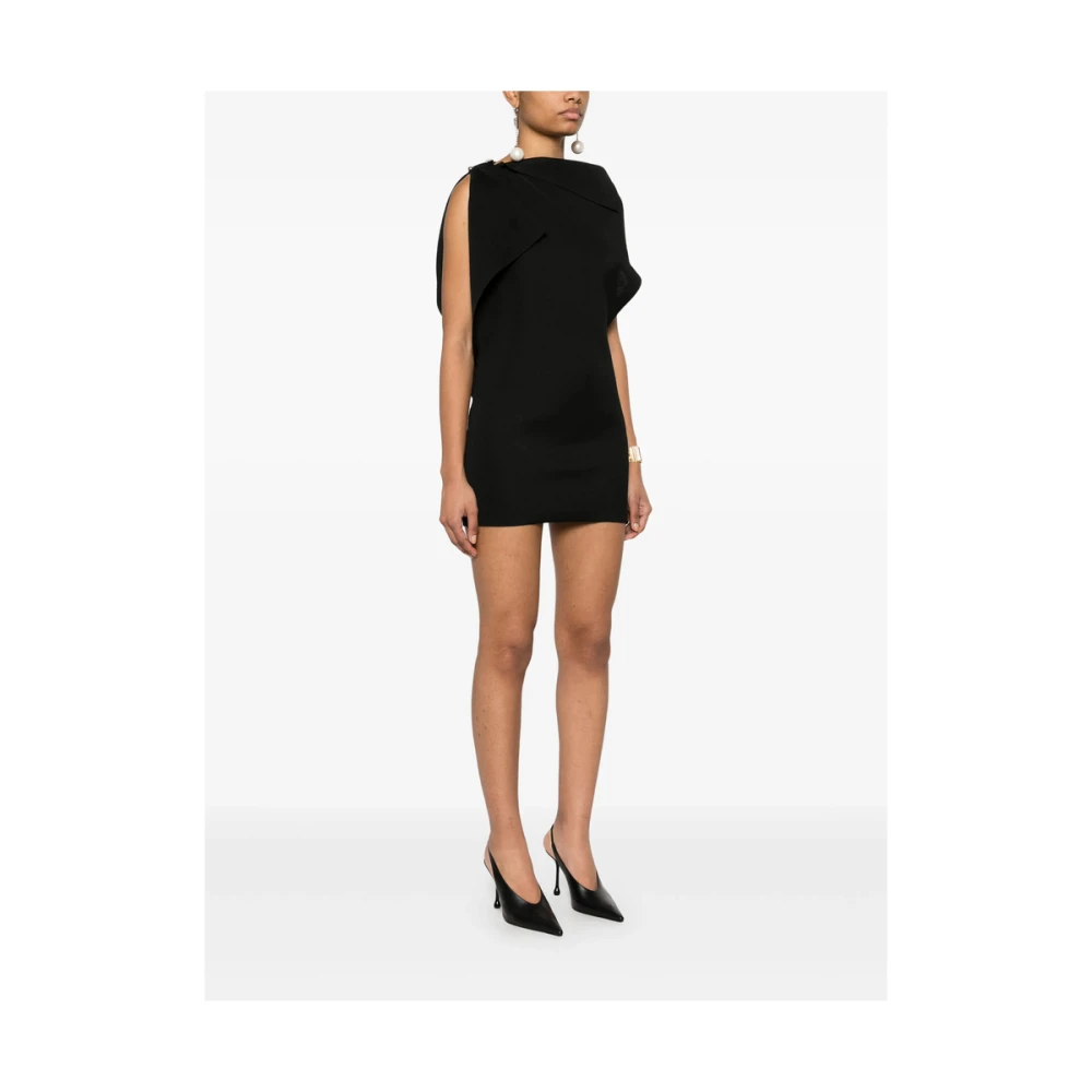 Jacquemus Zwarte Asymmetrische Cowl Neck Jurk Black Dames