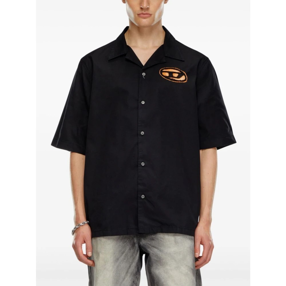 Diesel Zwarte korte mouw camp kraag overhemd Black Heren