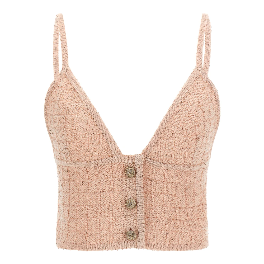 Alessandra Rich Women's Pink Knitted Sequin Crop Top - Sleeveless Tops - Xs - Tops