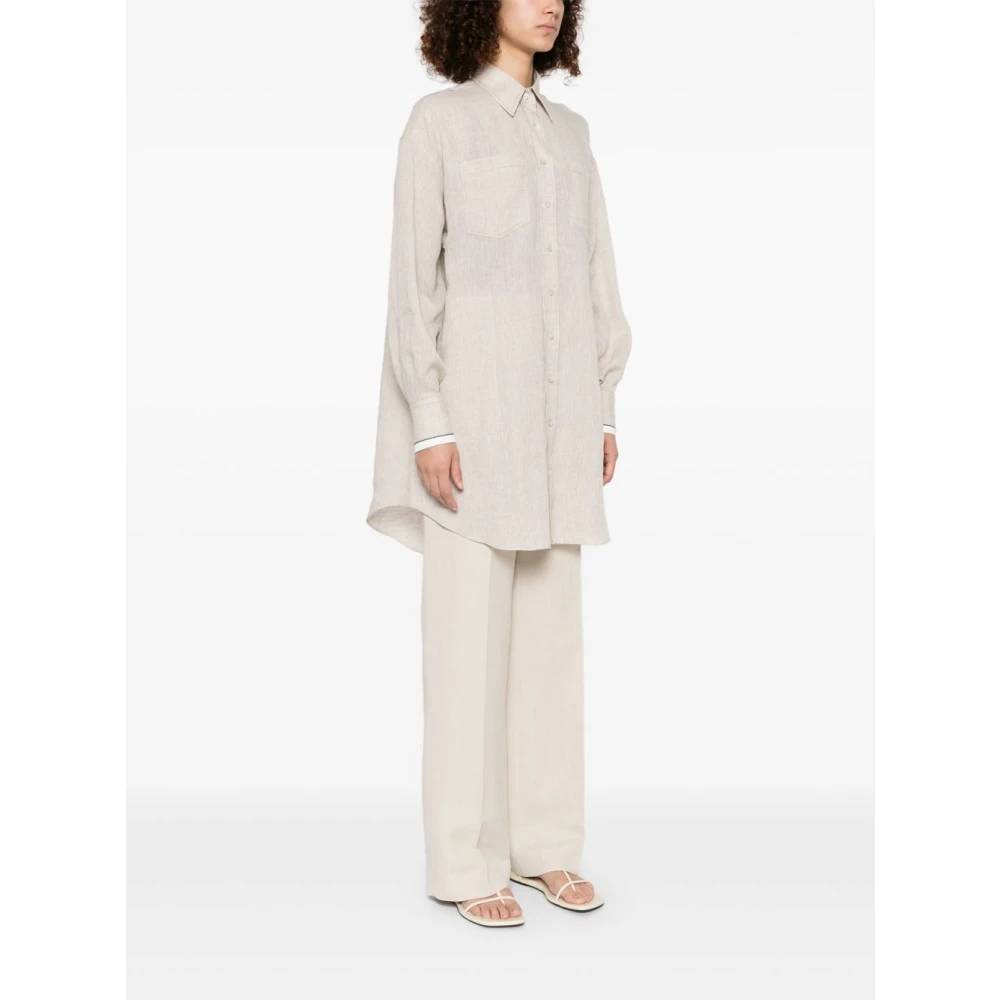 BRUNELLO CUCINELLI Beige Linnen Oversized Shirt met Monile Detail Beige Dames