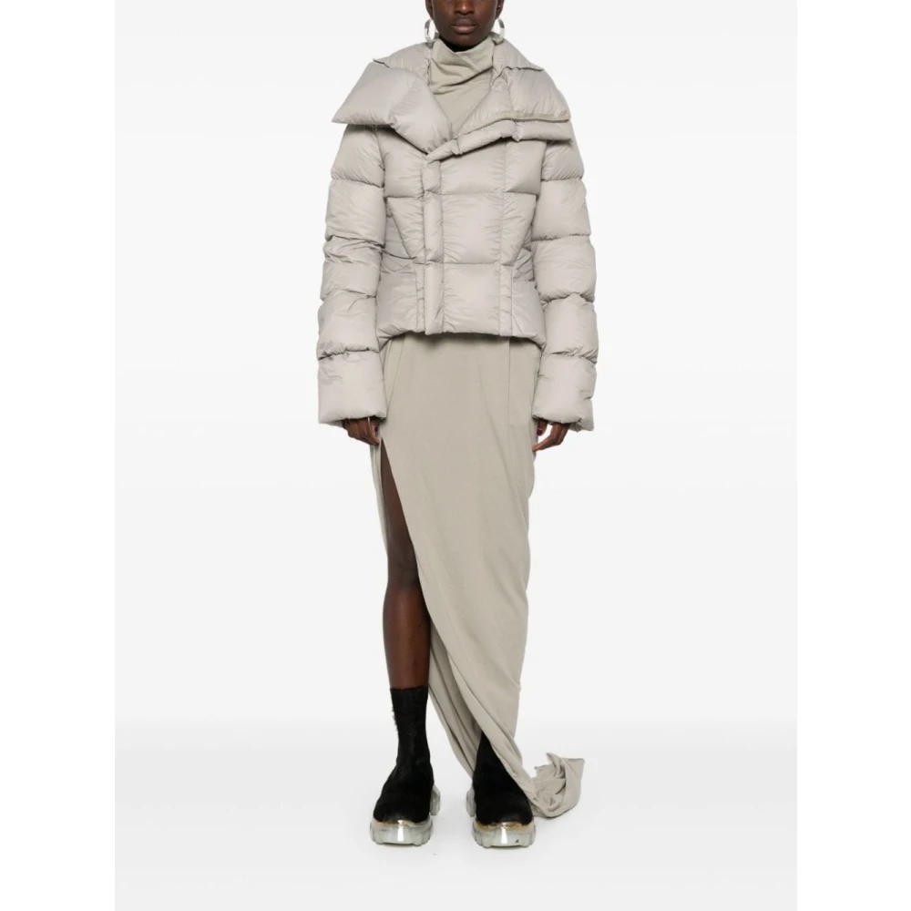 Rick Owens Grijze Gewatteerde Opstaande Kraag Jas Gray Dames