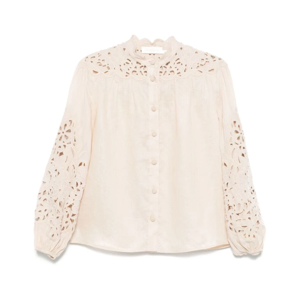 Zimmermann Beige Linnen Shirt met Broderie Anglaise Beige Dames