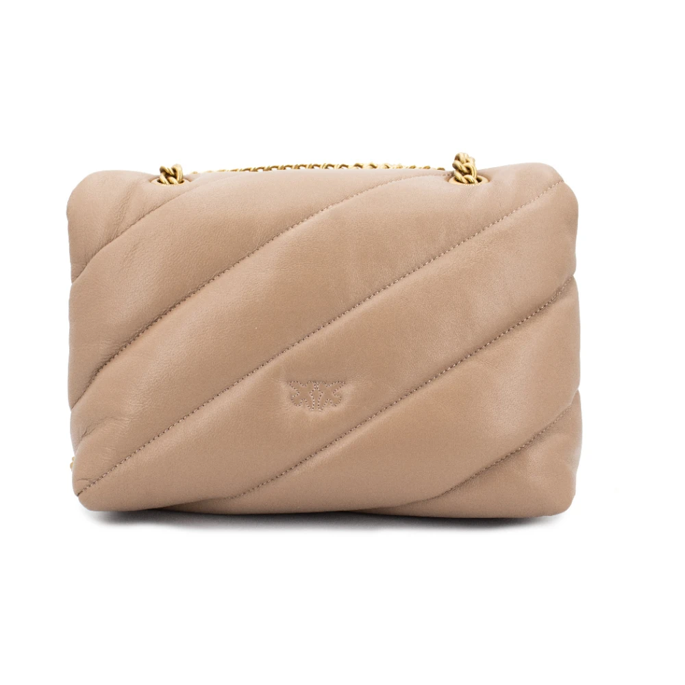 pinko Gewatteerde leren Love Bag met vogels Yellow Dames