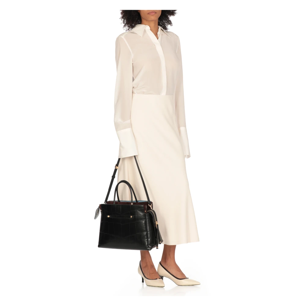 TORY BURCH Zwarte leren handtas met handvatten Black Dames