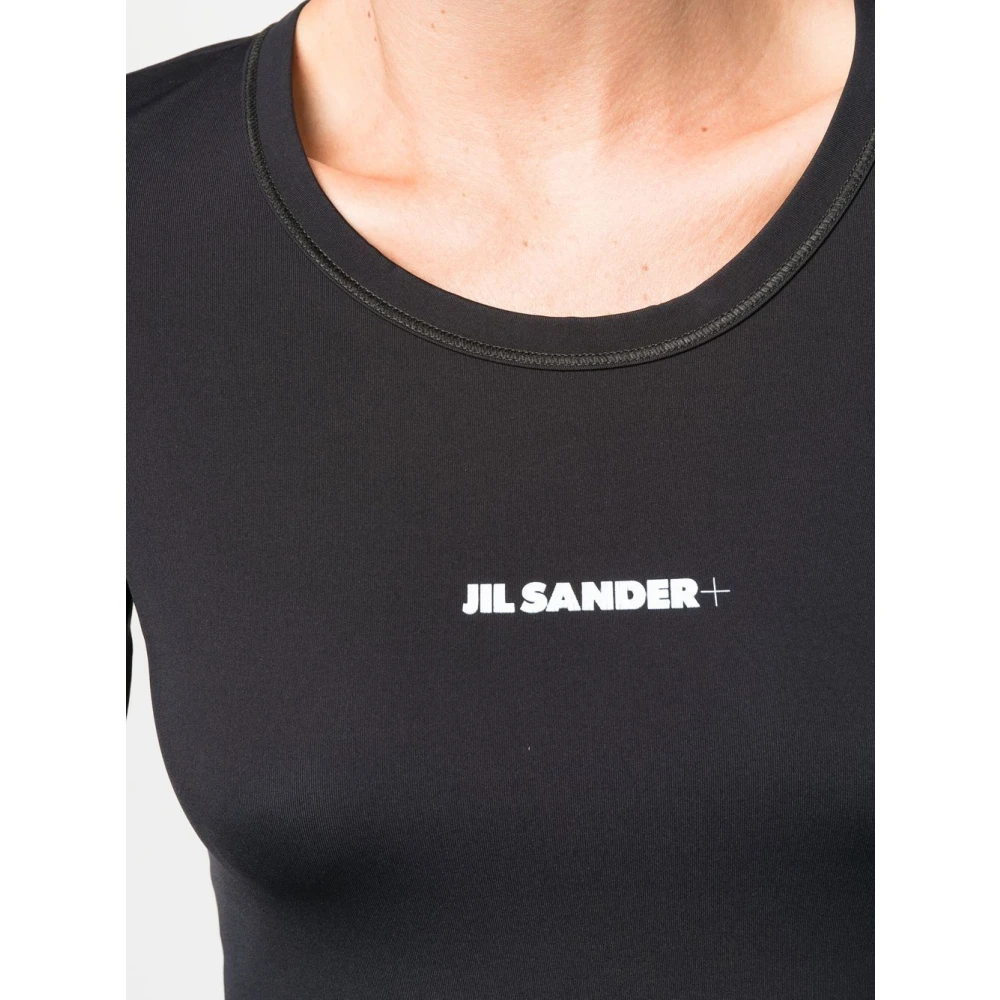 Jil Sander Zwart Crew Neck Logo Print Shirt Black Dames