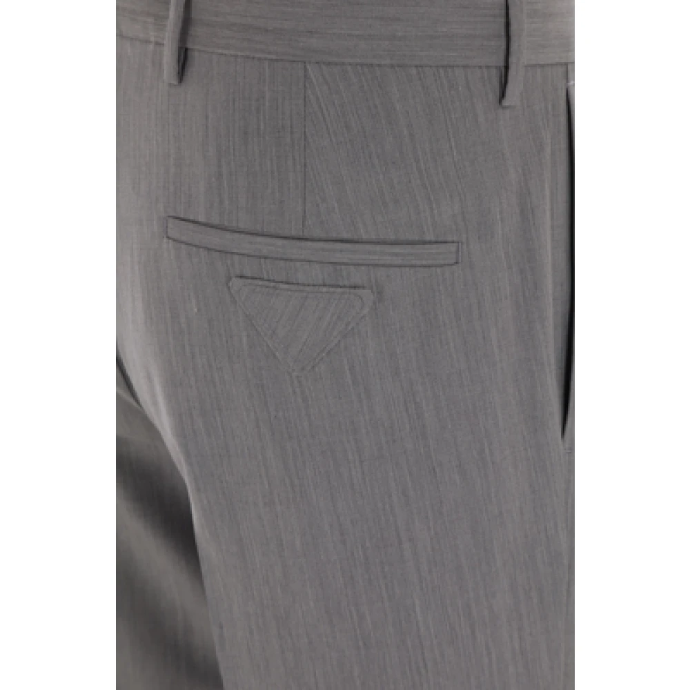 Prada Grijze Wol en Mohair Broek met Driehoekig Logo Patch Gray Heren