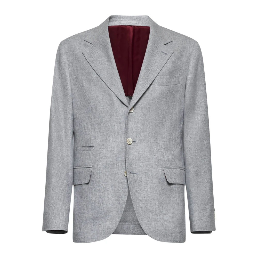 BRUNELLO CUCINELLI Grijze Wollen Blend Peak Lapel Blazer Gray Heren