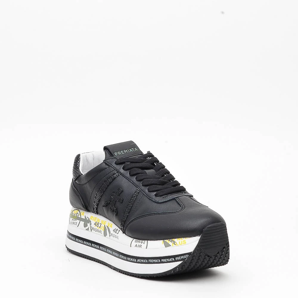 Premiata Zwarte Leren Sneakers met Hakdetail Black Dames