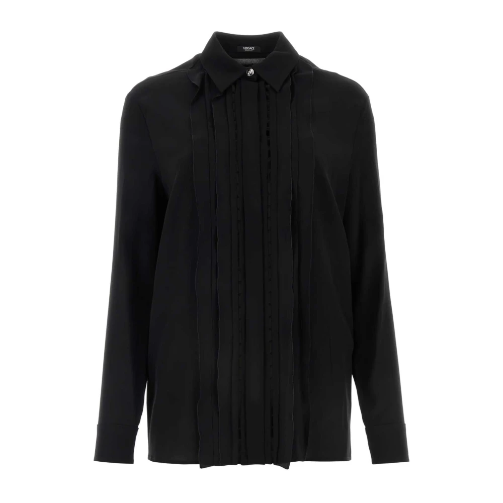 Versace Elegante Zwarte Crepe Shirt Black Dames