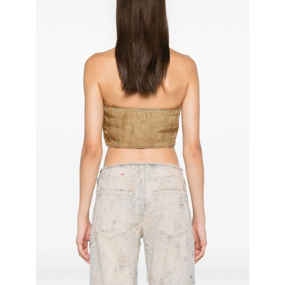 Diesel Bruine Denim Bandeau Shirt met D Logo Brown Dames