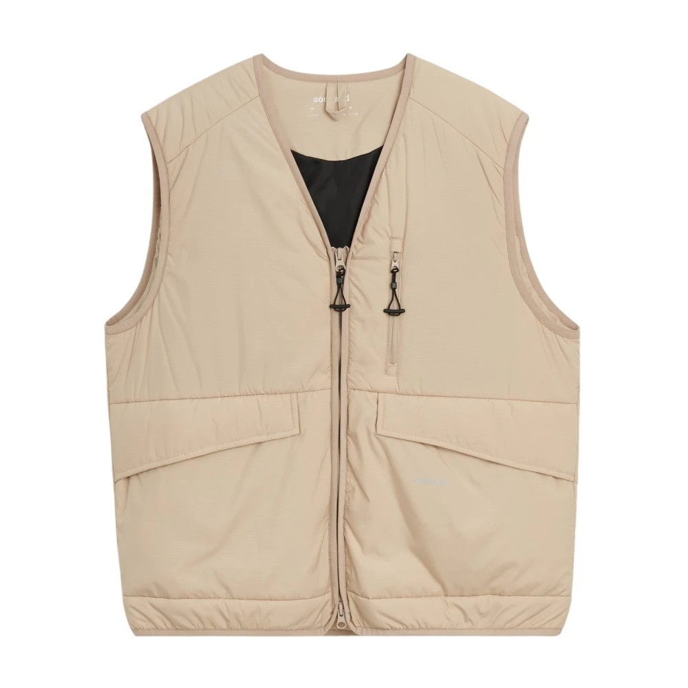 Soulland Utility Vest in Polyester Ripstop Stof Beige Heren