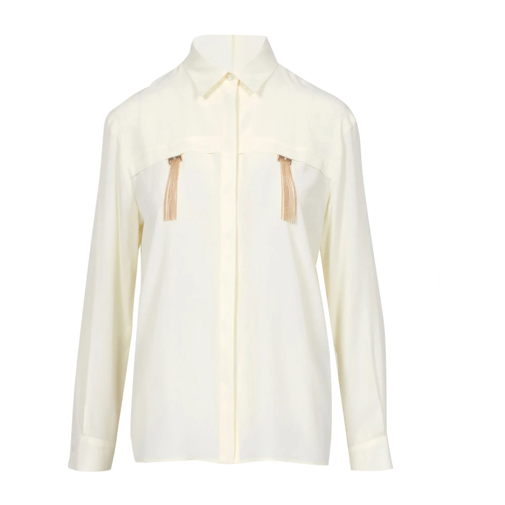Simona Corsellini Zijden Blouse met Franje Accessoire White Dames