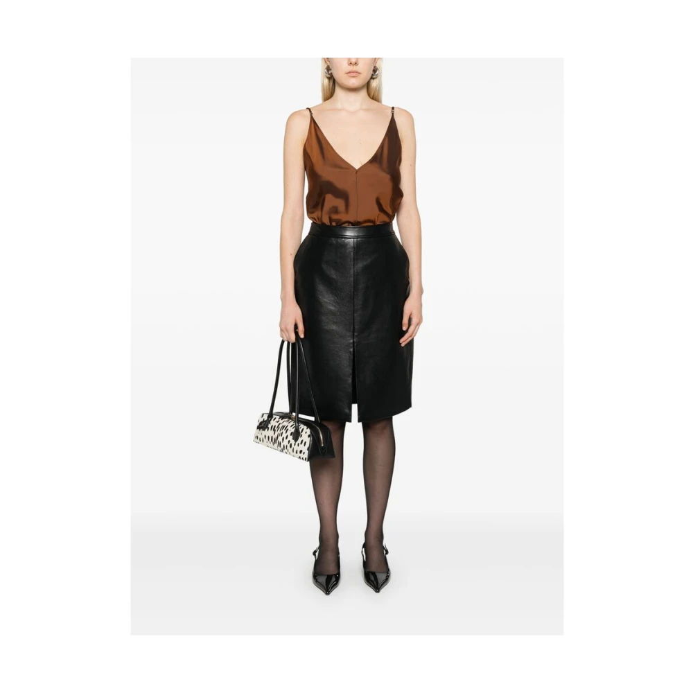 Anine Bing Zwarte kokerrok met split Black Dames