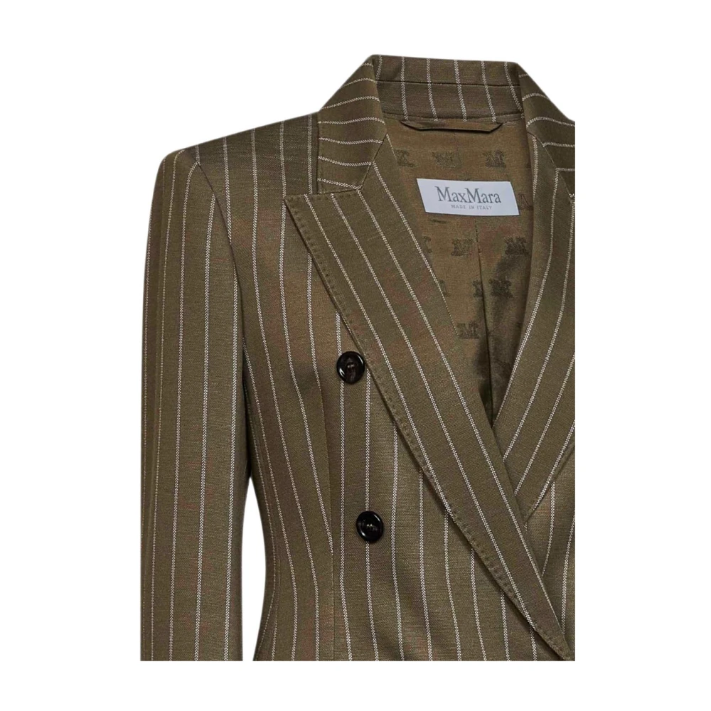 MAX MARA | Khaki green pinstriped jersey MXMBALTA double-breasted blazer | female | 44 - Image 2