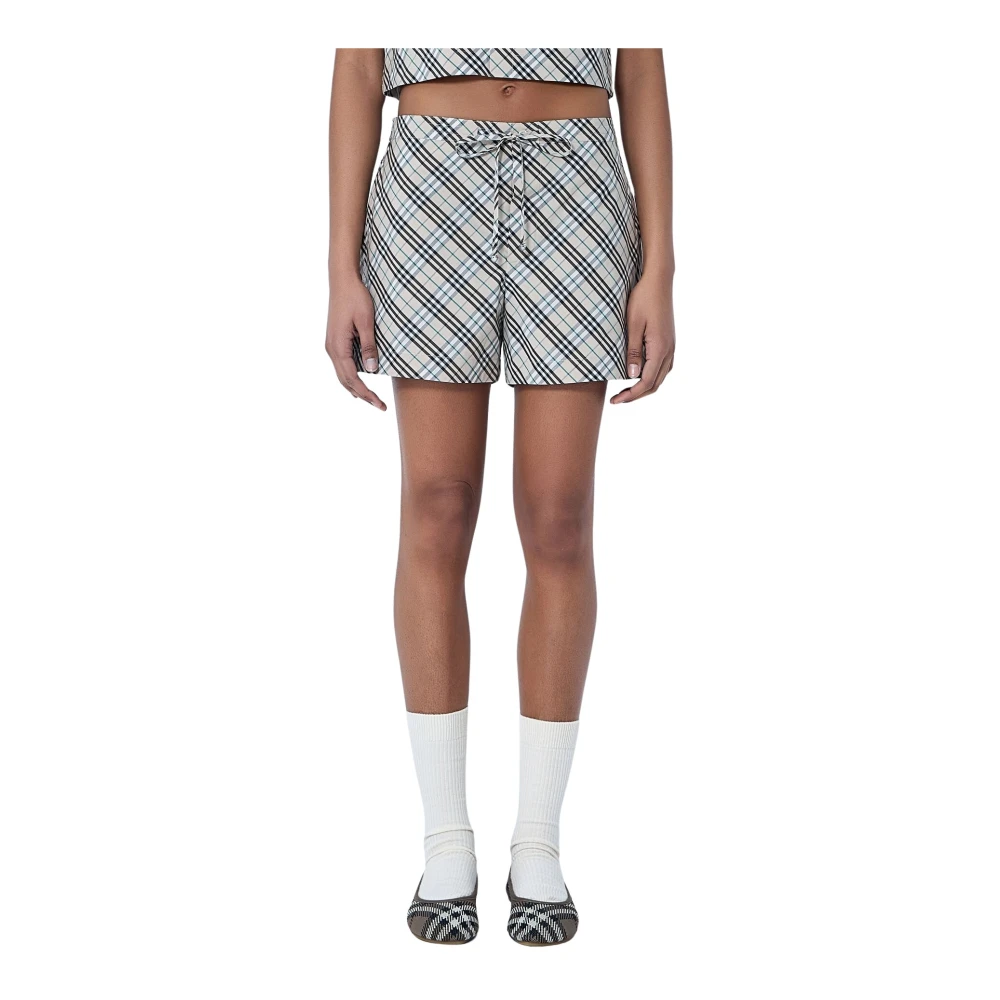 Burberry Women's Multicolor Short Shorts, S, Check Drawstring Shorts