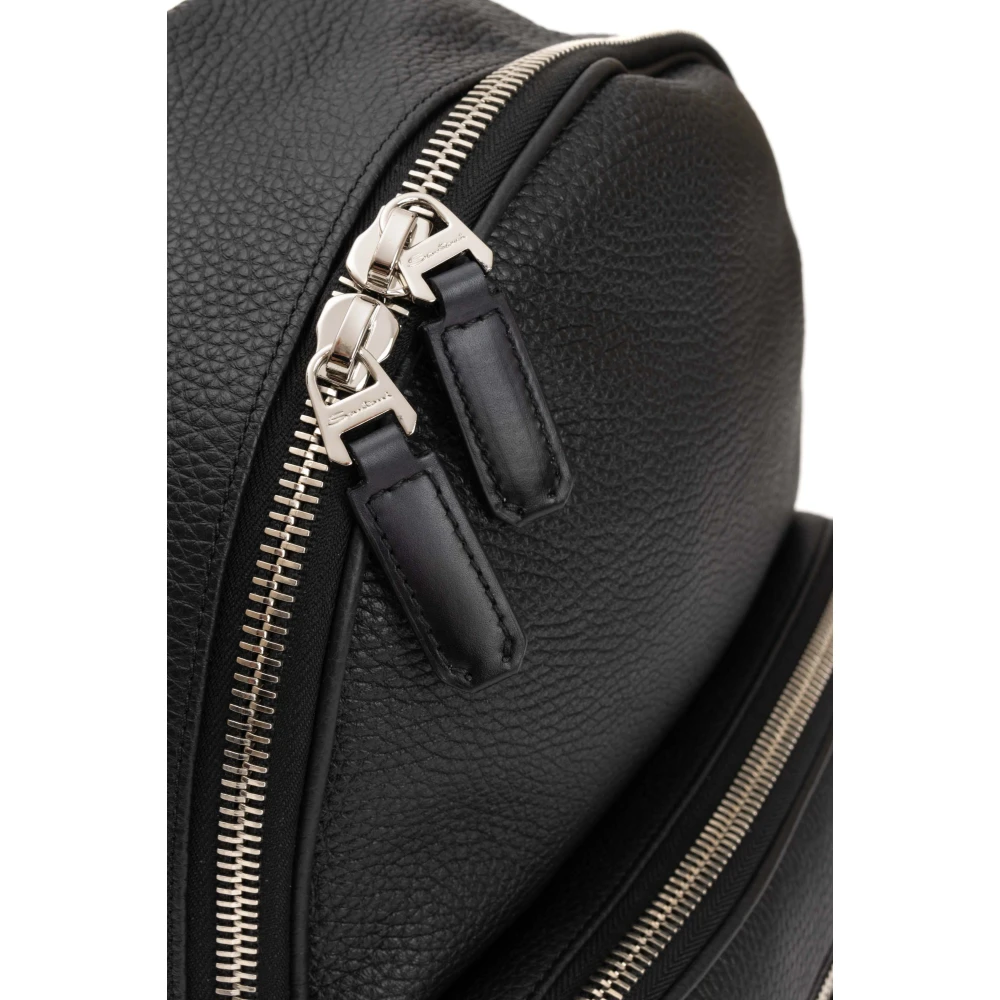 Santoni Zwarte leren rugzak met meerdere vakken Black Dames