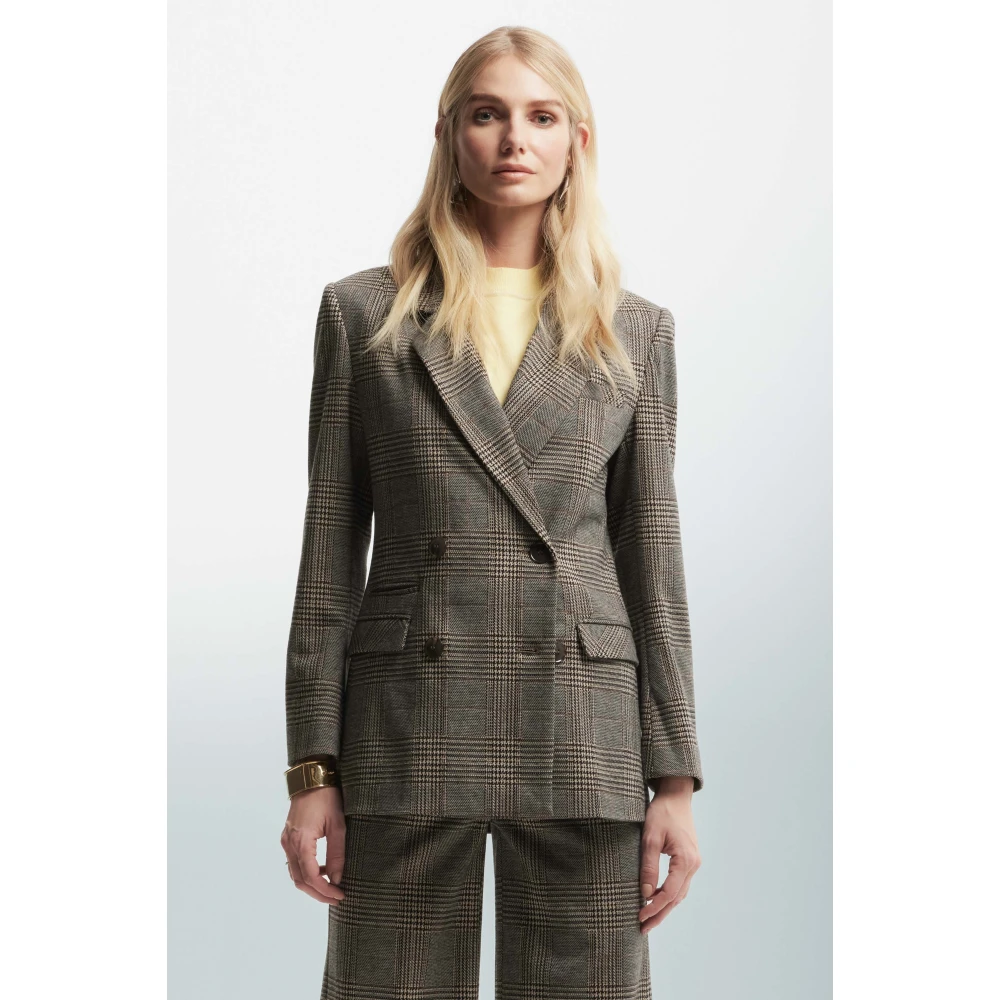 Kocca Tartan Double-Breasted Jas Gray Dames