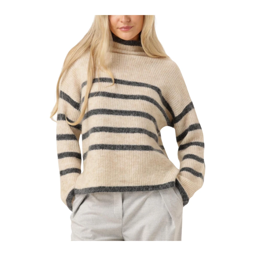Second Female Ovalis Knit T-neck Sweater Second Dames Beige Dames