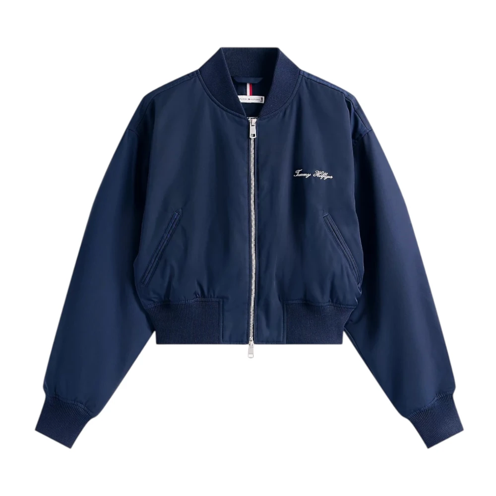 Tommy Hilfiger Women's Blue Bomber Jackets, L, Nylon Reg Cropped Bo
