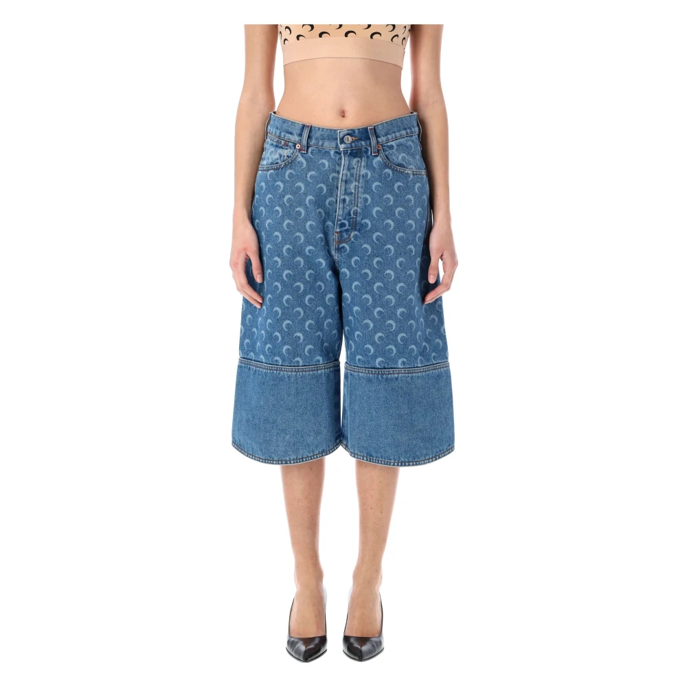 Marine Serre Lichtblauwe Moon Laser Denim Shorts Blue Dames