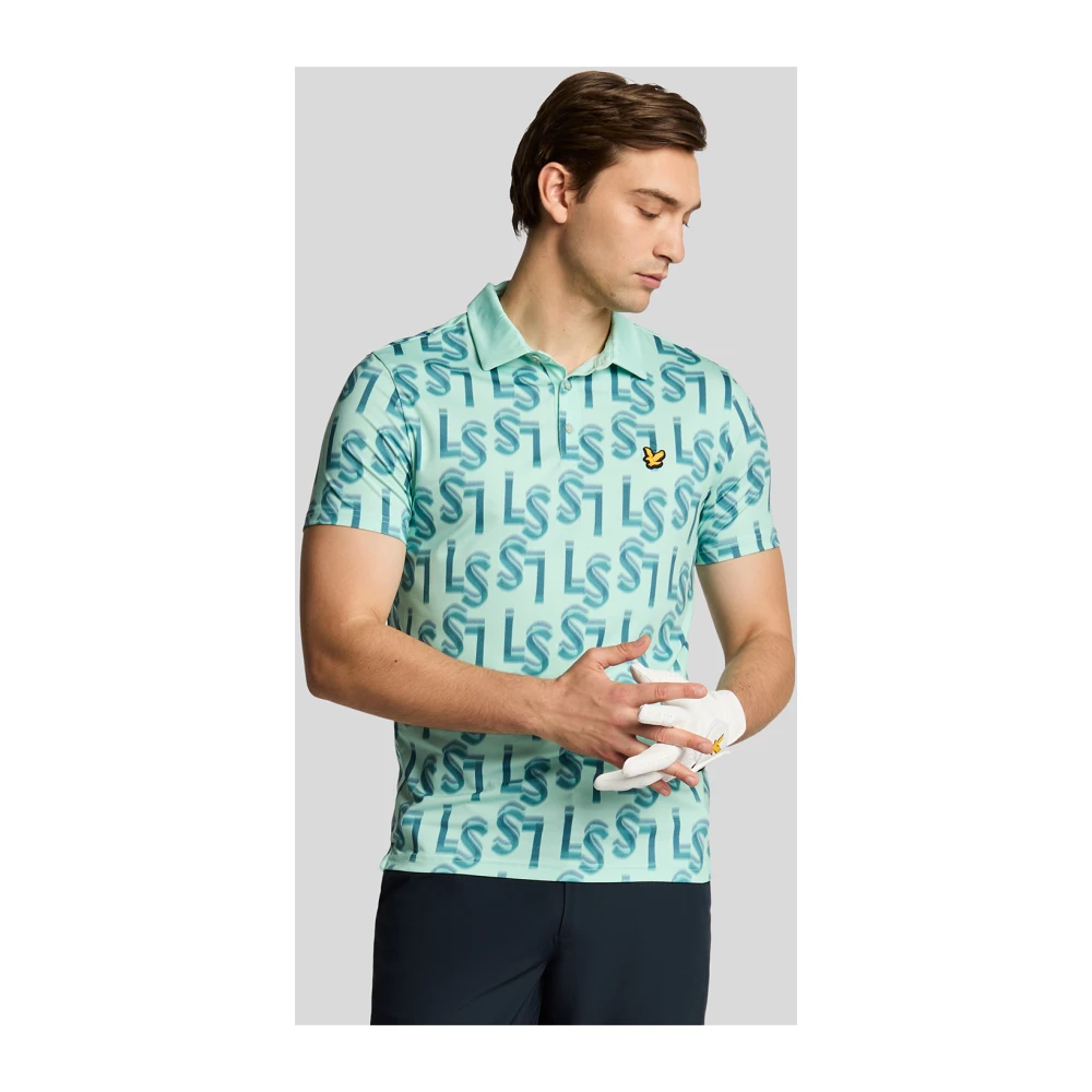 Lyle & Scott SS Polo Shirts LS Monogram Bedrukt Poloshirt Blue Heren