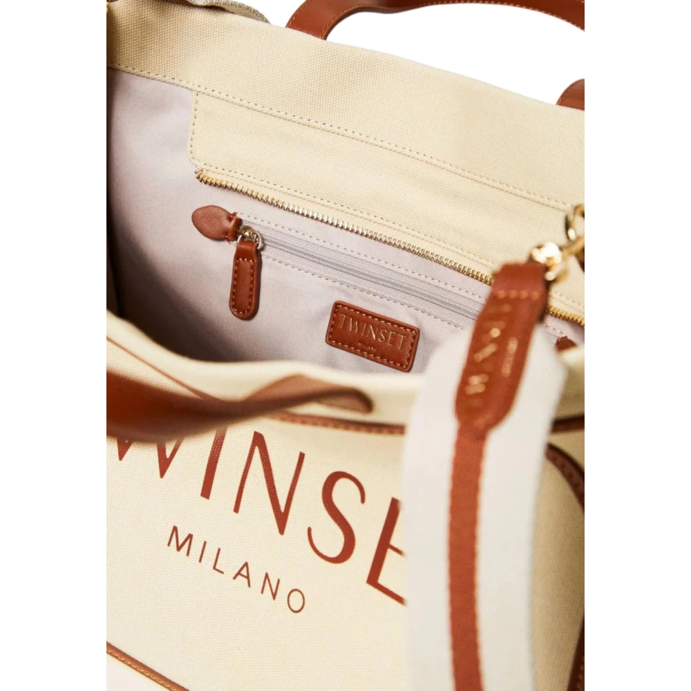 Twinset Canvas Shopper Tas met Logo Print Beige Dames