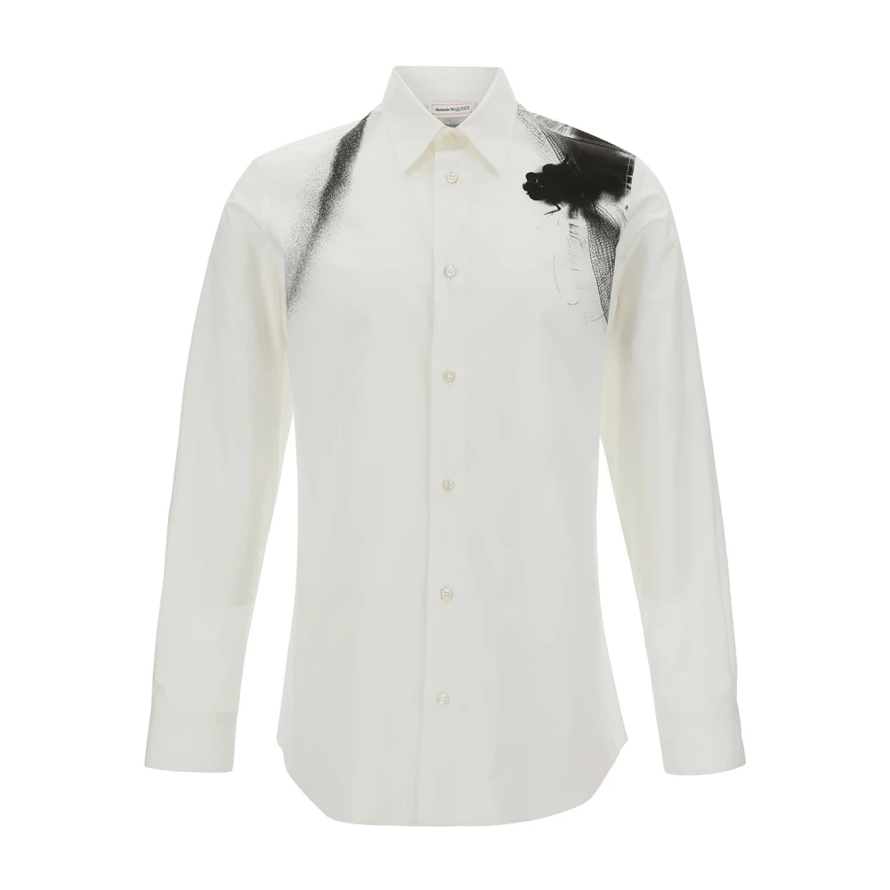 Alexander McQueen Vit Skjorta med Kontrasterande Tryck och Klassisk Krage White, Herr