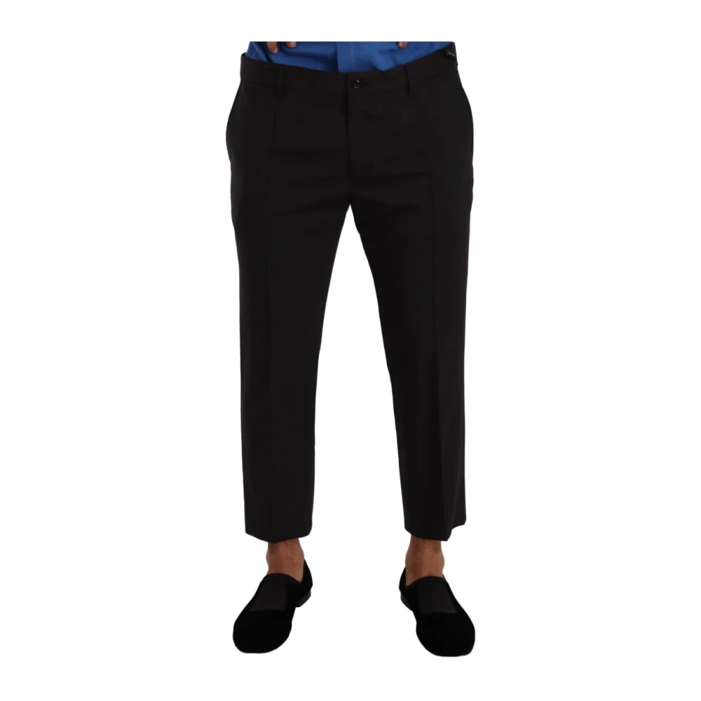 Dolce & Gabbana Men's Black Cropped Trousers, Xl, Elegant Cropped Wool Stretch Trousers