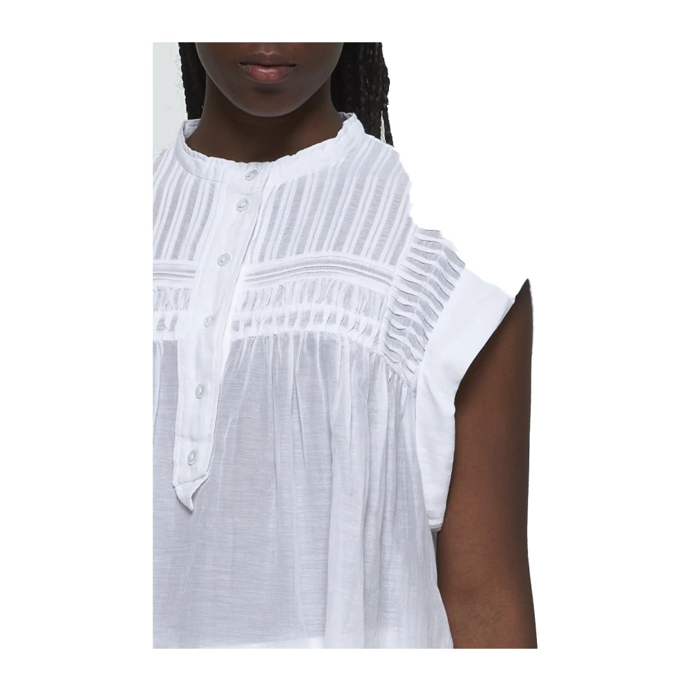 Isabel Marant Étoile Witte Blouse met Mandarin Kraag en Wijd Uitlopende Onderkant White Dames