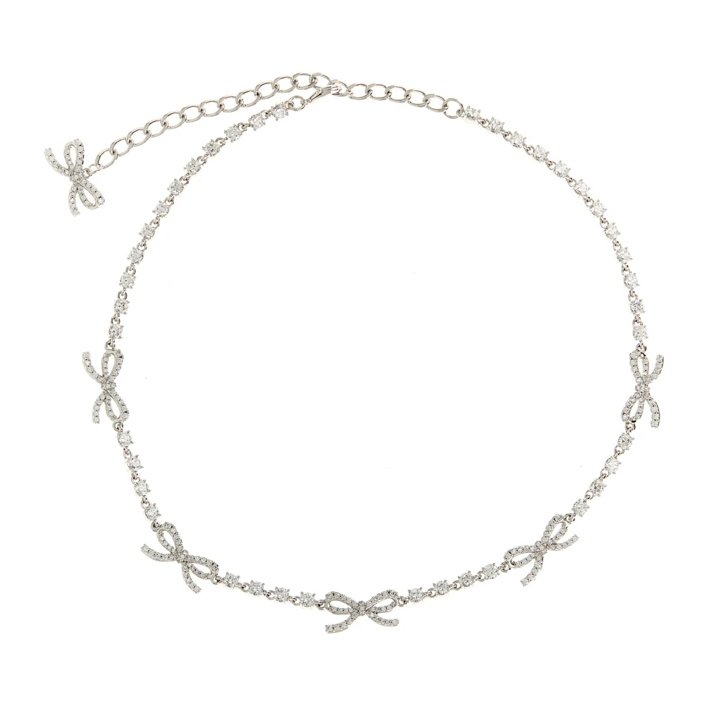 Self Portrait Women's Gray Crystal Bow Necklace