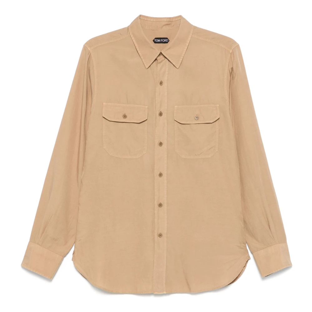 Tom Ford Slim Fit Militaire Twill Shirt Beige Heren