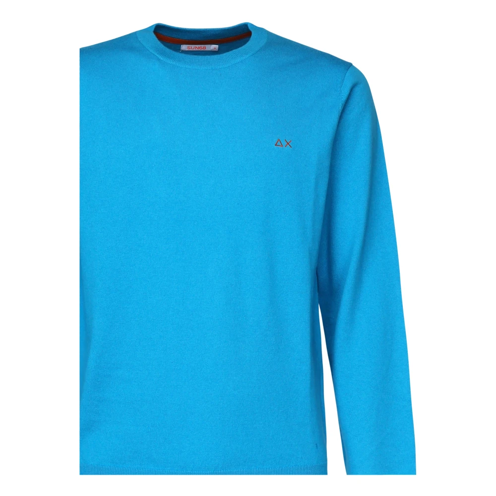 Sun68 Blauwe Crewneck Logo Trui Lange Mouwen Blue Heren