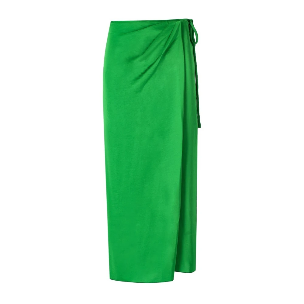 Grøn Satin Midi Nederdel med Sidelukning