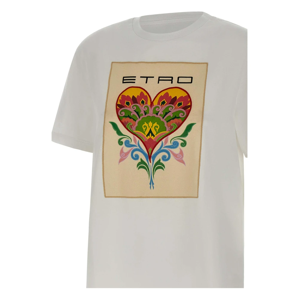 ETRO Wit Katoenen T-shirt met Logo Print White Dames