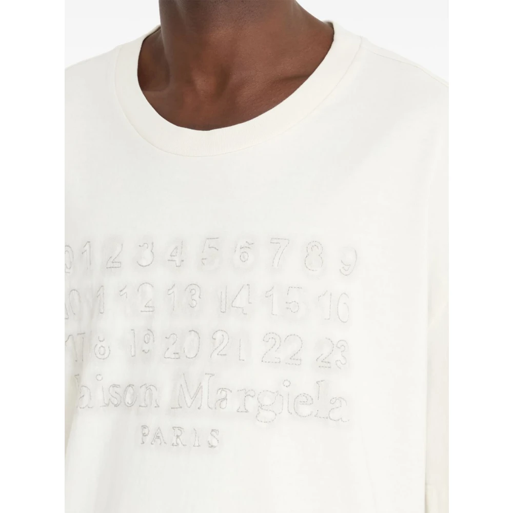Maison Margiela Beige Oversize Katoenen T-shirt met Logo Beige Heren