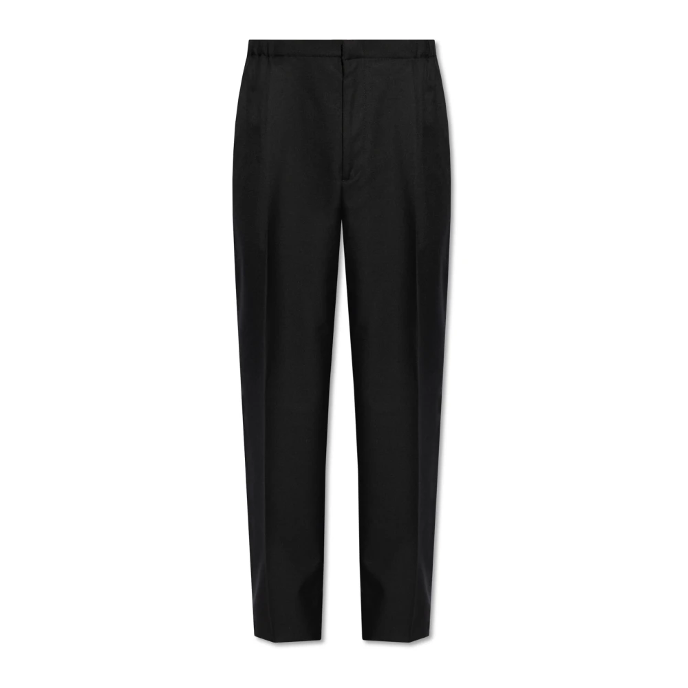 Fendi Men's Black Straight Trousers, M, Wool Pleat-Front Trousers