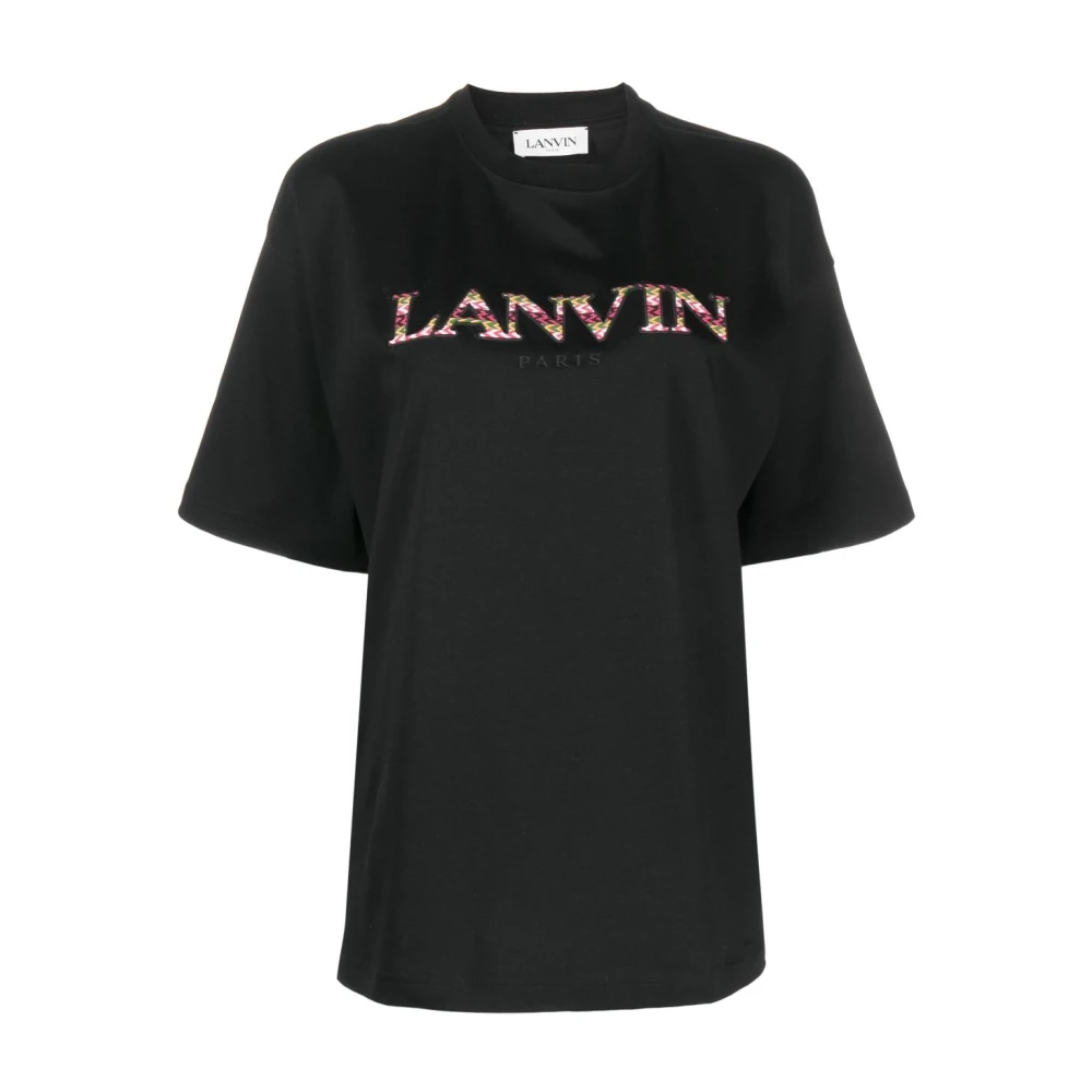 Lanvin Svart broderad-logga T-shirt och polo Black, Dam