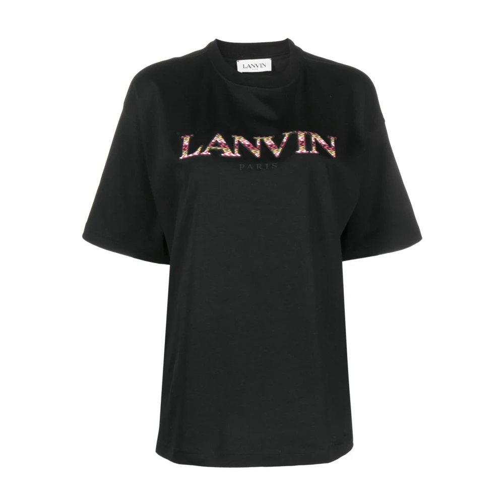 Lanvin Zwart geborduurd-logo T-shirt en polo Black Dames