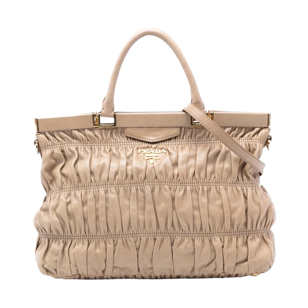Prada Vintage Women's Brown Vintage Handbags, One Size, Pre-Owned Leather Ruched Handbag
