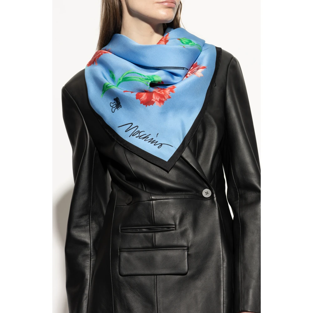 Moschino Zijden sjaal met bloemmotief Blue Dames