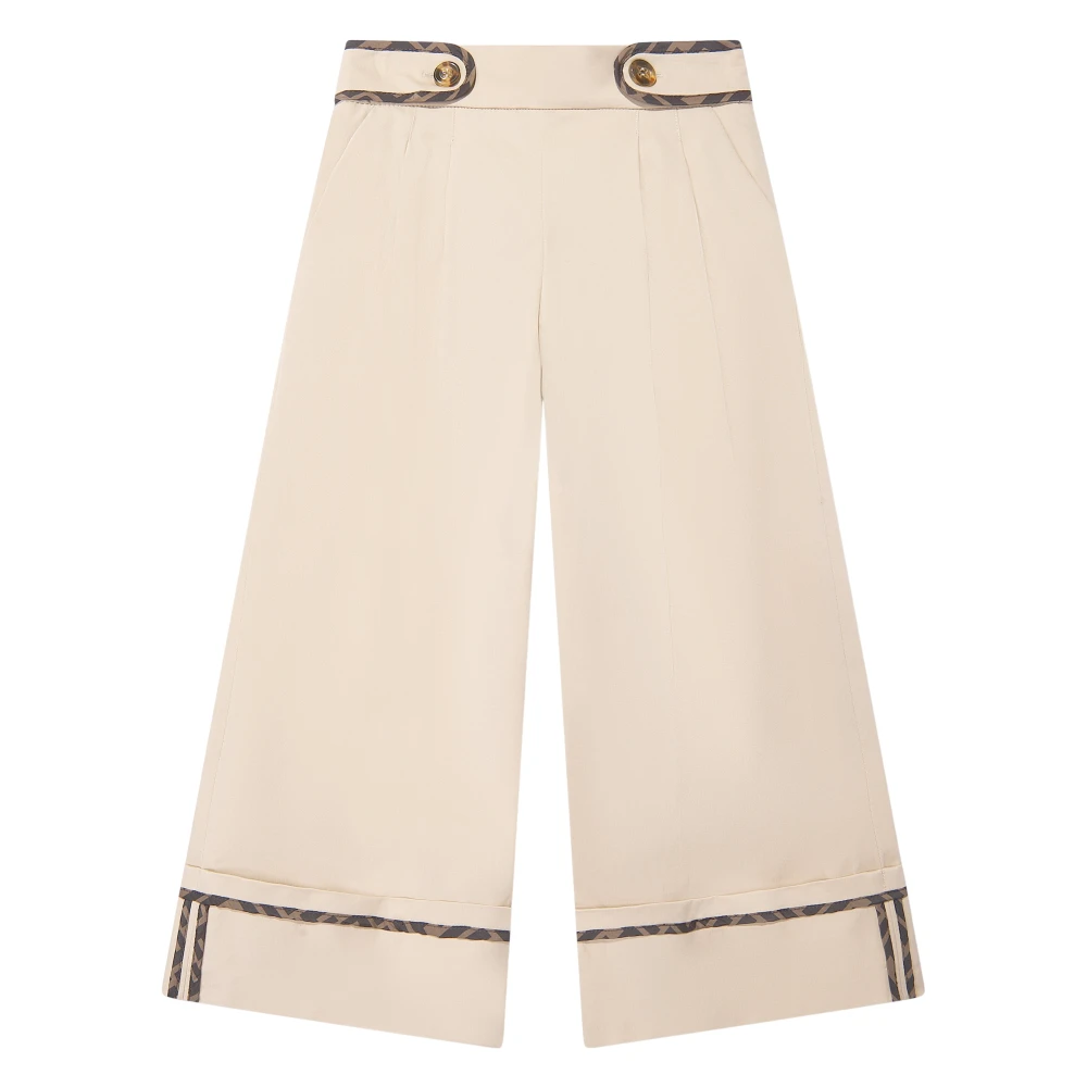 Fendi Girls Beige Stretch Gabardine Trousers - Trousers - 8 Y - Kids
