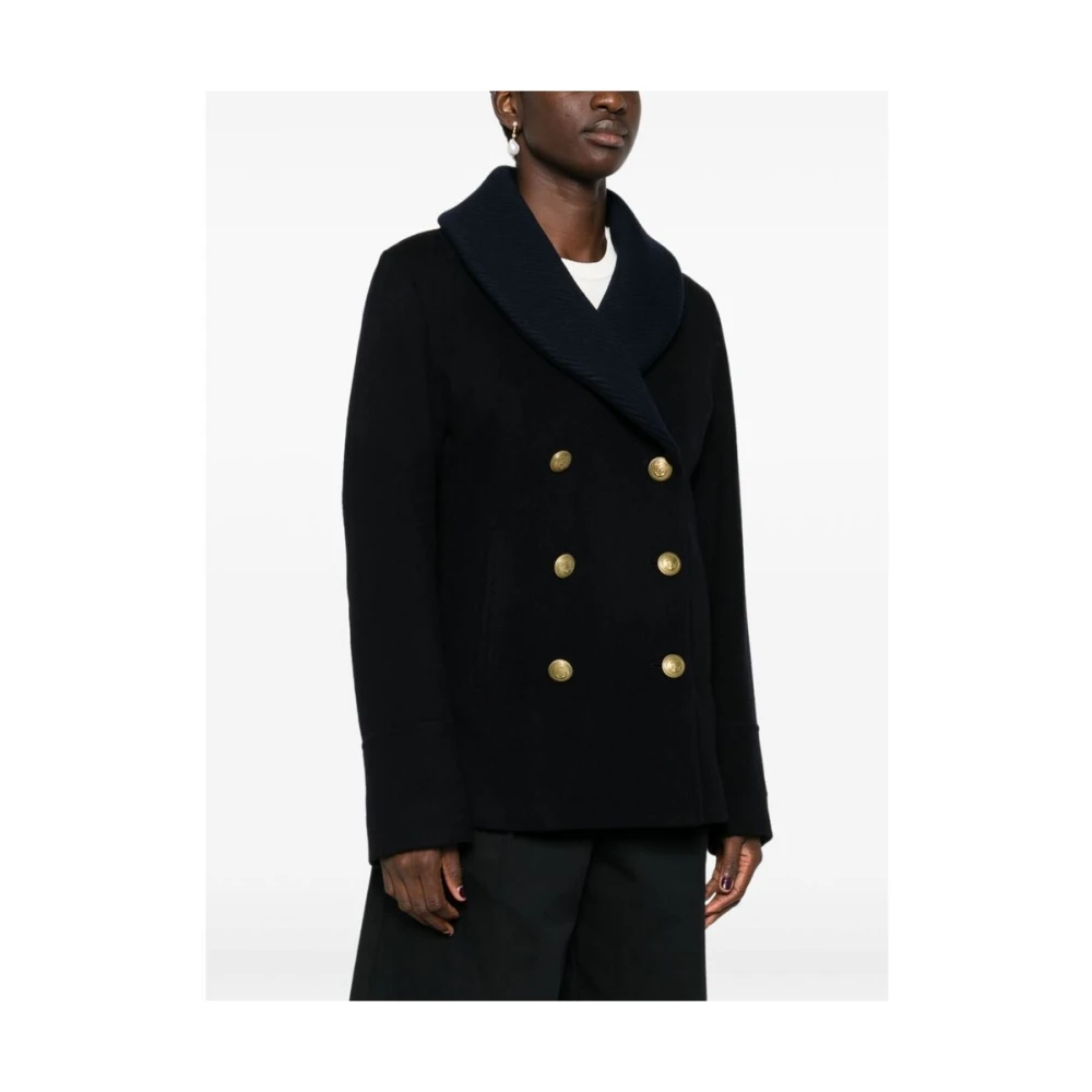 Sealup Navy Blue Wol-Kasjmier Jas Blue Dames