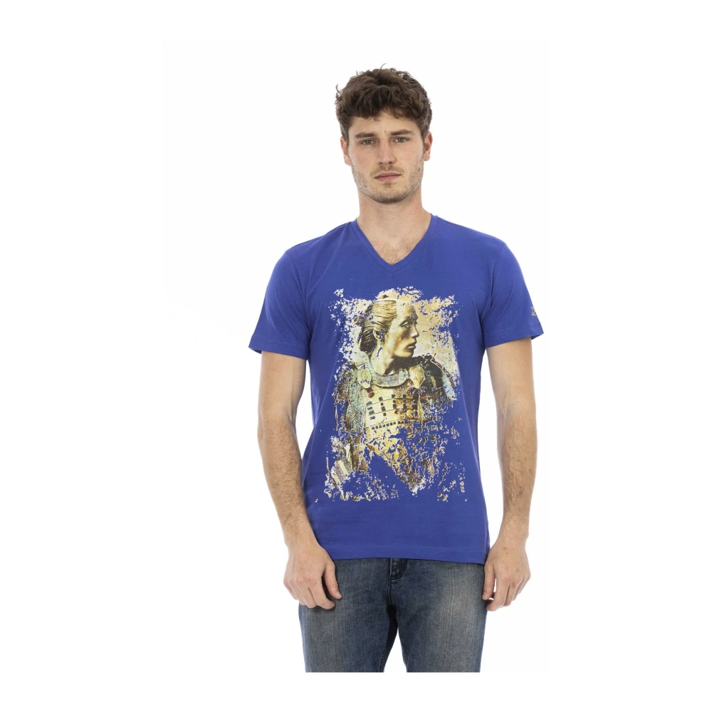 Trussardi Men's Blue Short Sleeve V-Neck Tee Shirt - T-Shirts - M- Tops