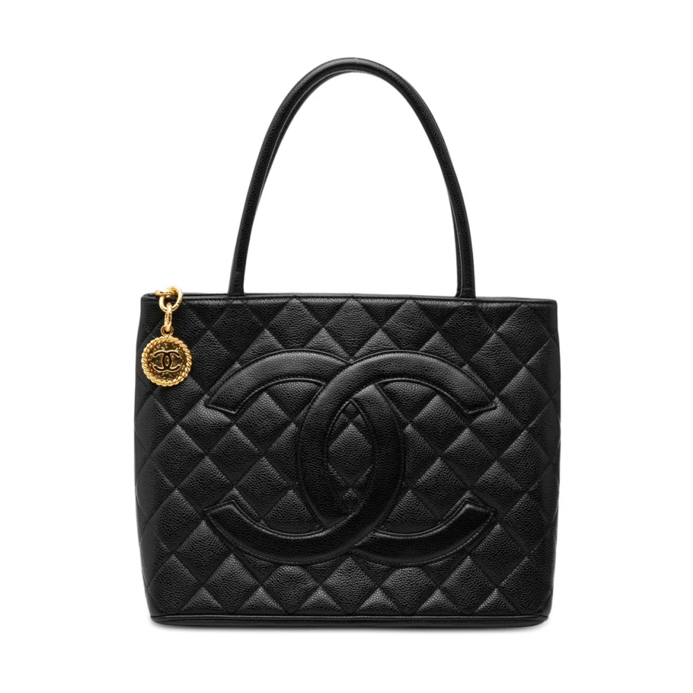 Chanel Vintage Women's Black Pre-Owned Vintage Quilted Leather Tote Bag With Cc Charm